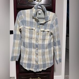 William Rast Cream and Gray Soft Plaid Shirt Jacket Women’s